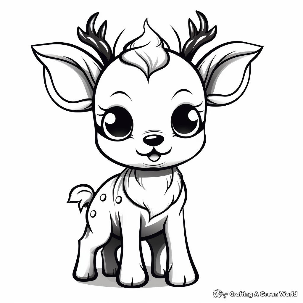 Baby Reindeer Playing with Christmas Ornaments Coloring Sheets 1
