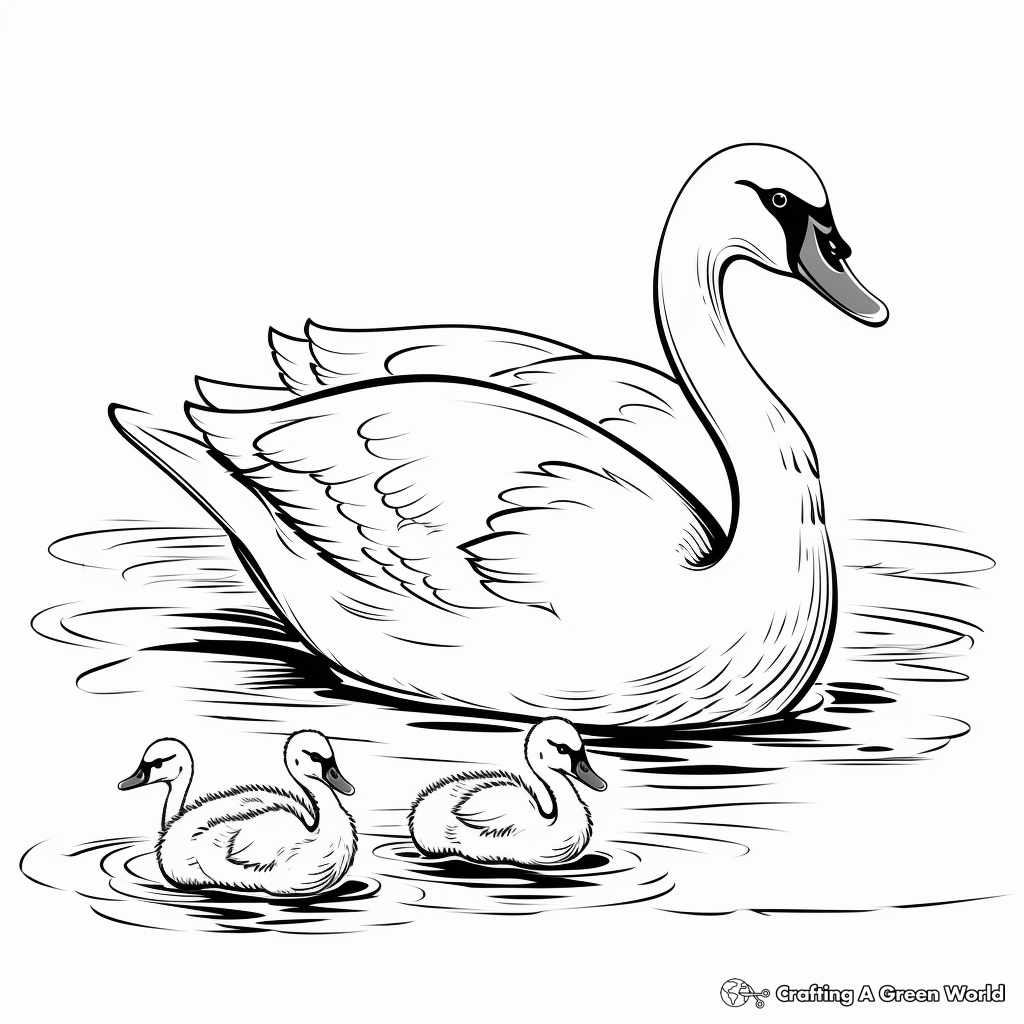 Baby Swan (Cygnets) Coloring Pages for Children 2
