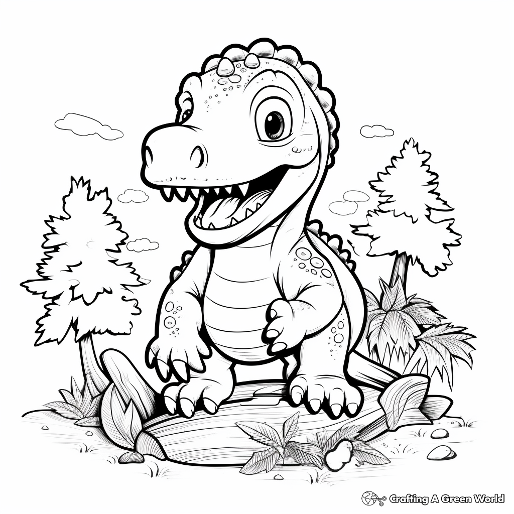 Baby T Rex with His Prehistoric Environment Coloring Pages 1