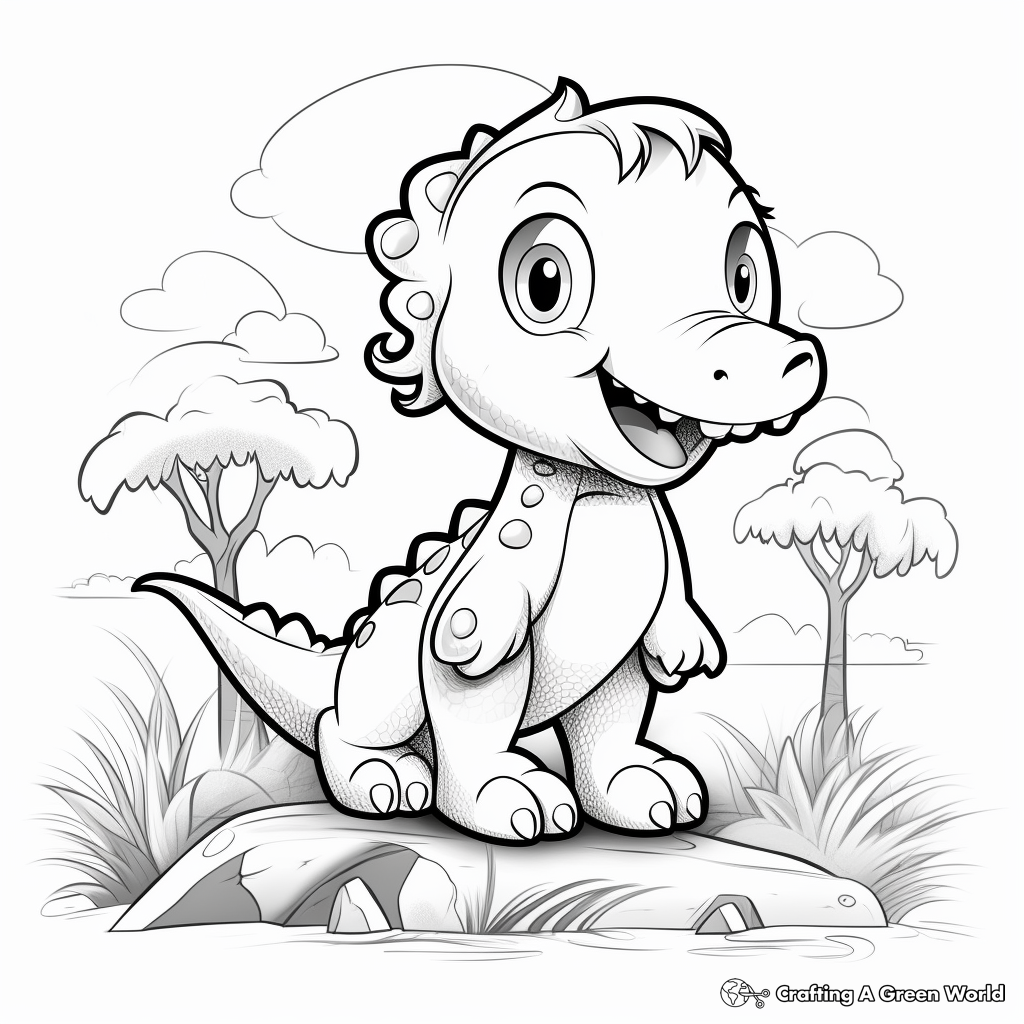 Baby T Rex with His Prehistoric Environment Coloring Pages 2