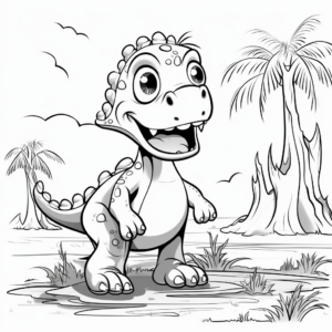 Baby T Rex with His Prehistoric Environment Coloring Pages 3