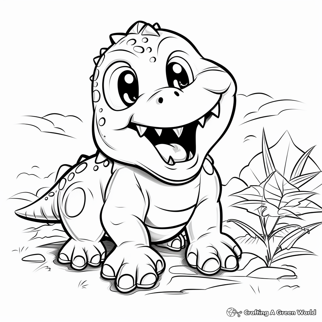 Baby T Rex with His Prehistoric Environment Coloring Pages 4