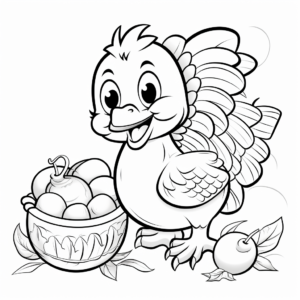 Baby Turkey With Thanksgiving Cornucopia Coloring Page 1