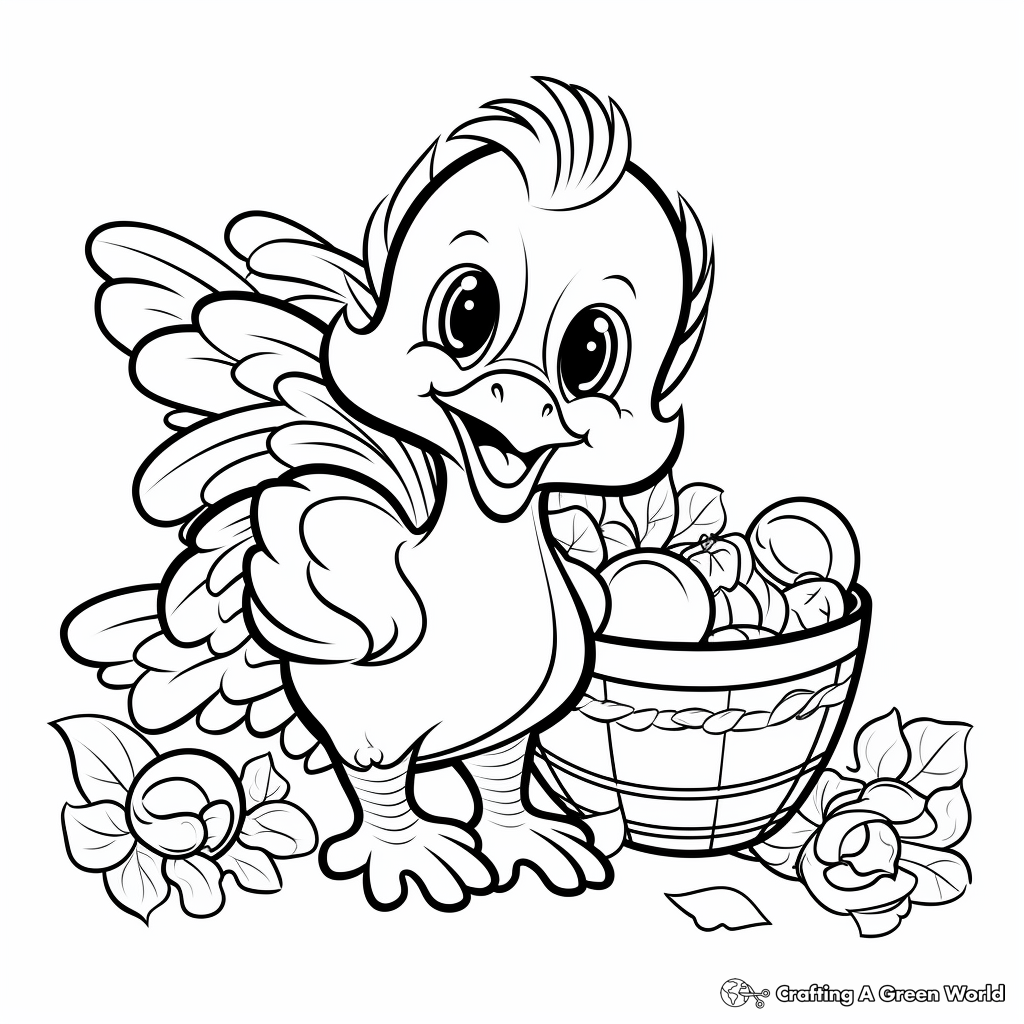 Baby Turkey With Thanksgiving Cornucopia Coloring Page 2