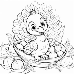 Baby Turkey With Thanksgiving Cornucopia Coloring Page 3