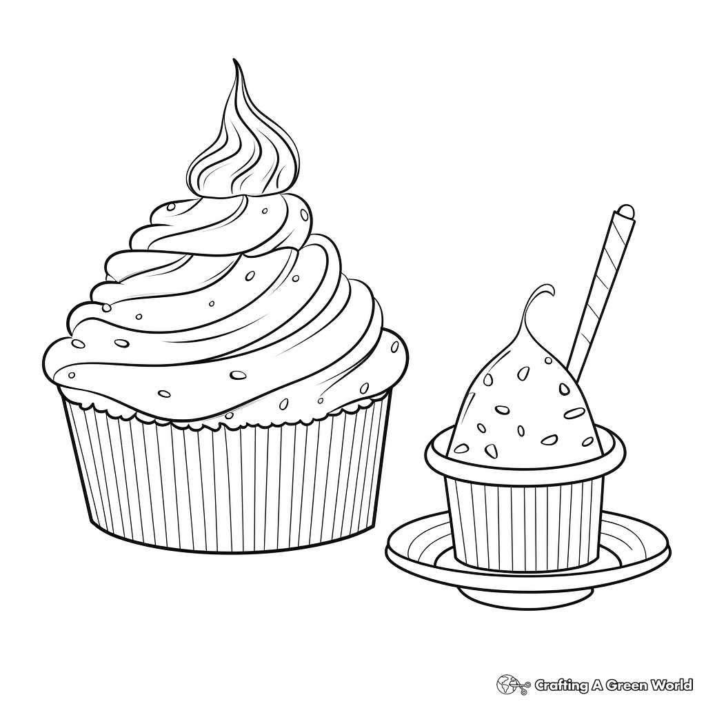 Baker's Delight: Piping Bag and Cupcake Coloring Pages 1