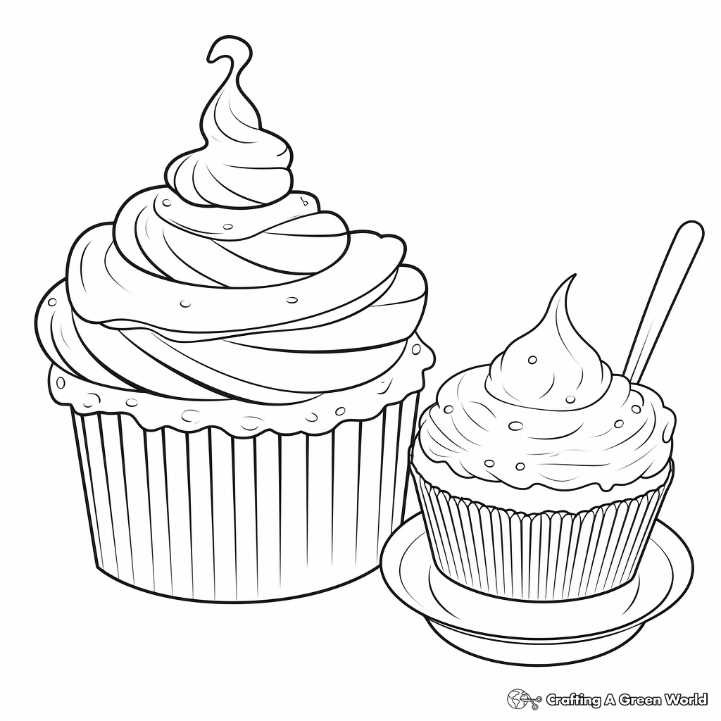 Baker's Delight: Piping Bag and Cupcake Coloring Pages 3