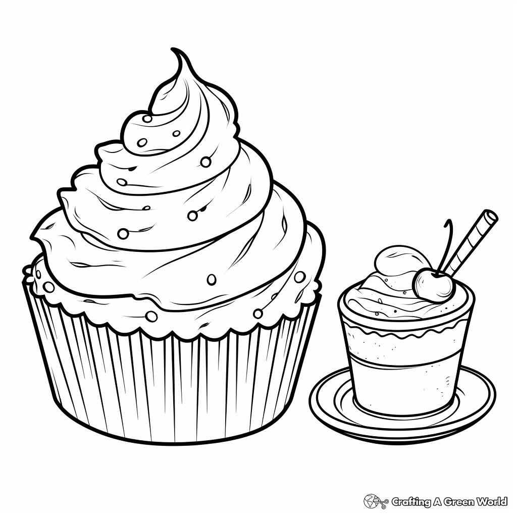 Baker's Delight: Piping Bag and Cupcake Coloring Pages 4
