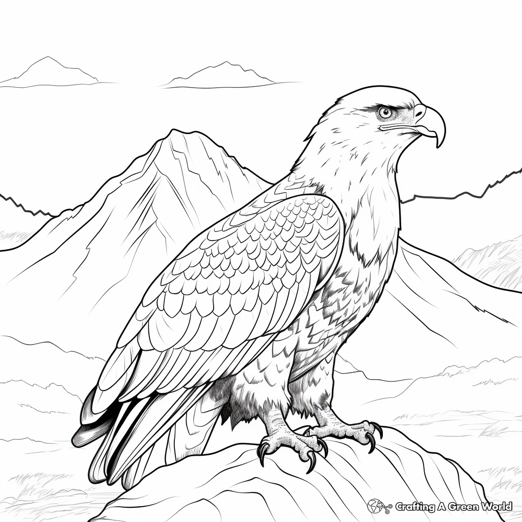 Bald Eagle and Mountains Scenery Coloring Page 1