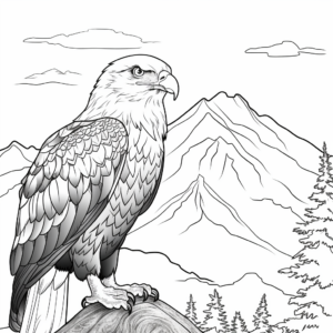 Bald Eagle and Mountains Scenery Coloring Page 2