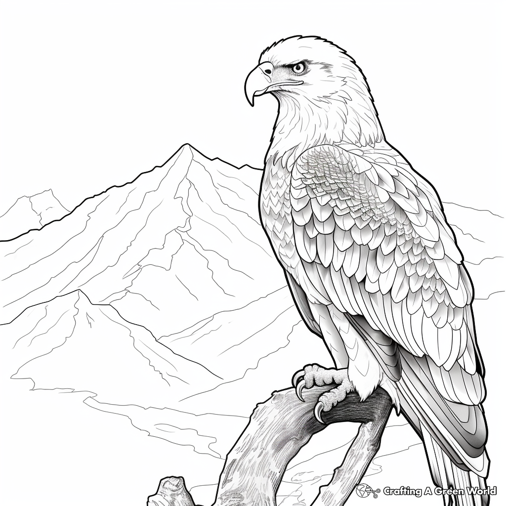 Bald Eagle and Mountains Scenery Coloring Page 3