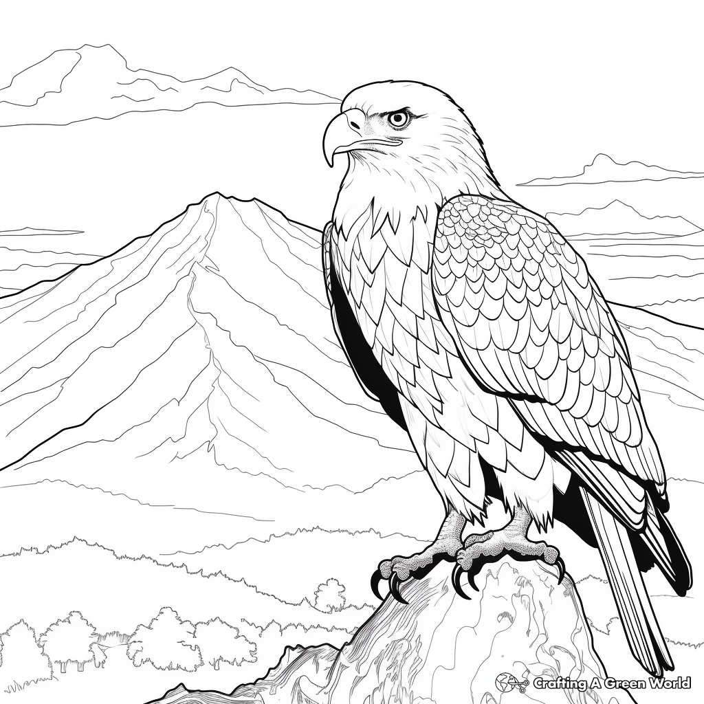 Bald Eagle and Mountains Scenery Coloring Page 4