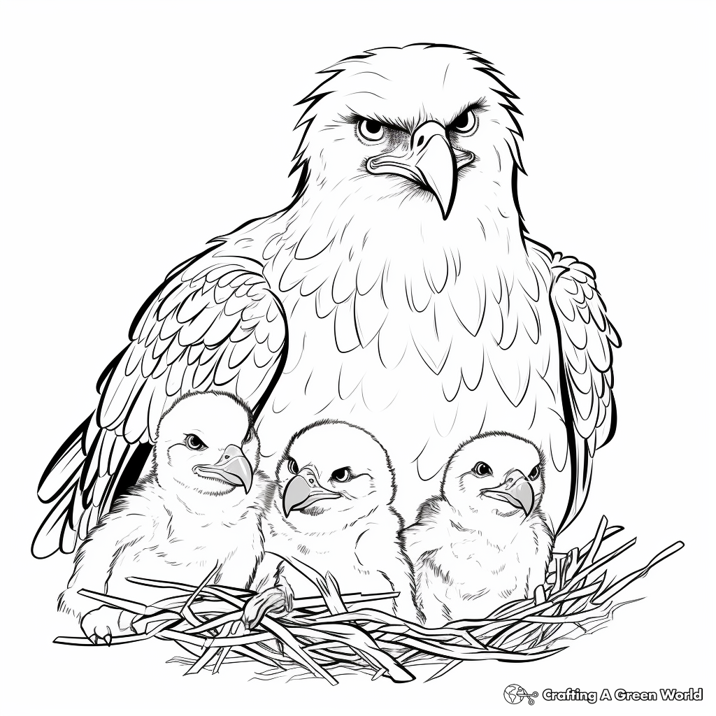 Bald Eagle Family Coloring Page 1