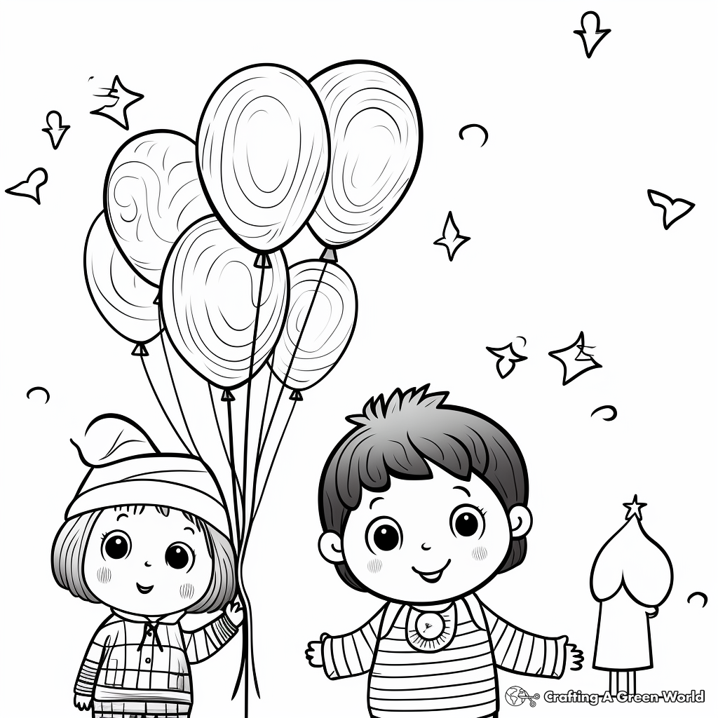 Balloons and Fireworks: New Year Celebration Coloring Pages 1