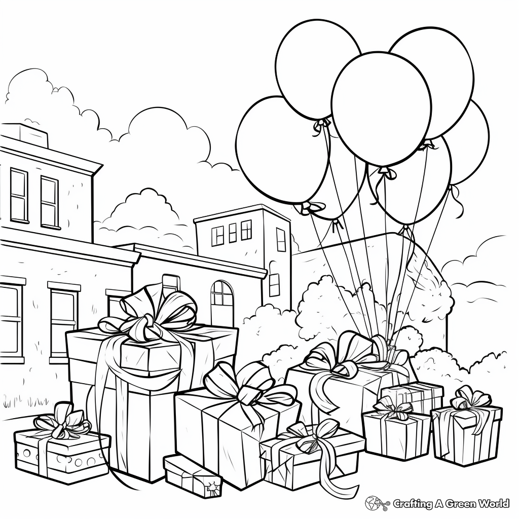 Balloons and Presents: Birthday-Scene Coloring Pages 3
