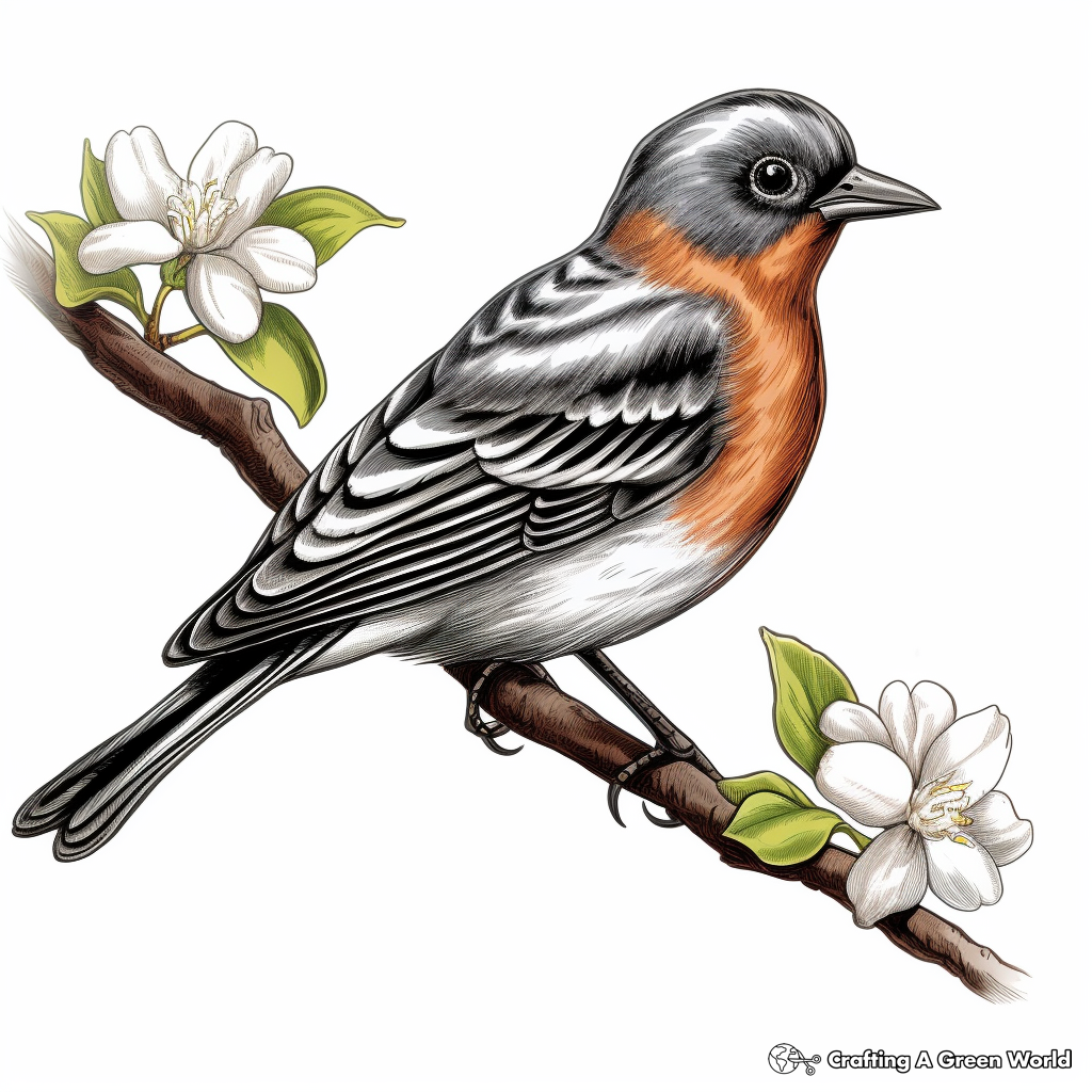 Baltimore Oriole and Orange Tree Coloring Page 1