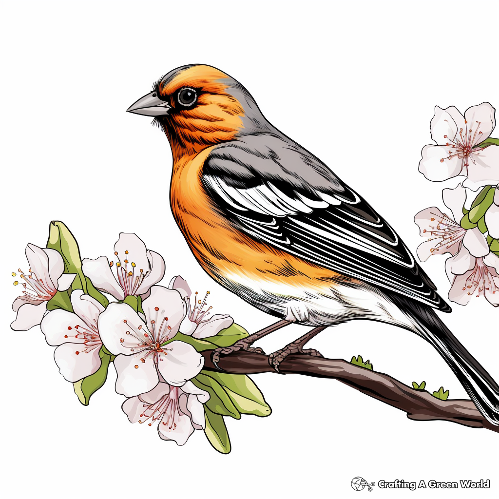 Baltimore Oriole and Orange Tree Coloring Page 3