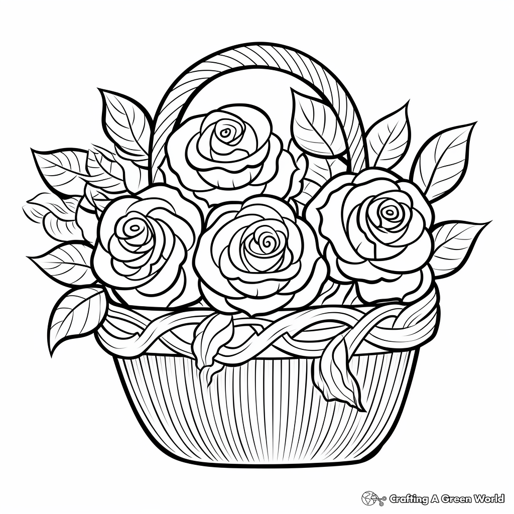 Basket of Roses Valentine's Coloring Pages 1