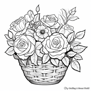 Basket of Roses Valentine's Coloring Pages 2