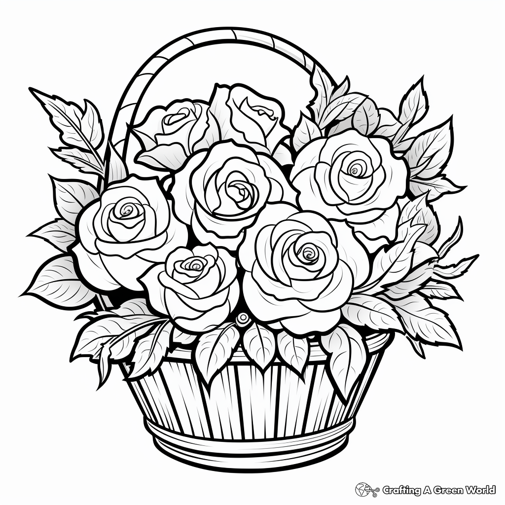 Basket of Roses Valentine's Coloring Pages 3