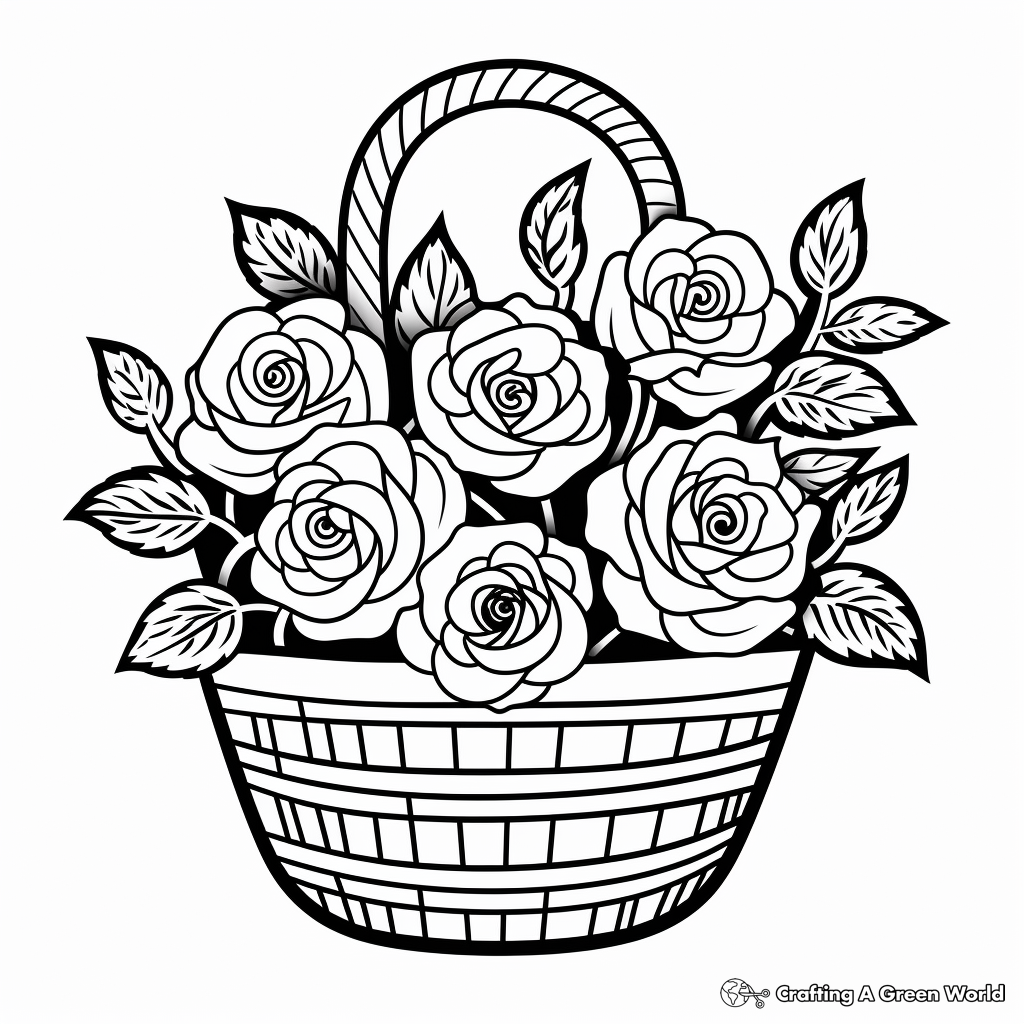 Basket of Roses Valentine's Coloring Pages 4
