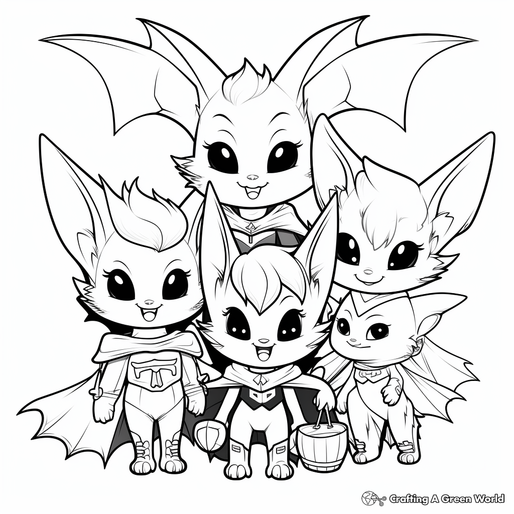 Bat Family Coloring Pages: Mama, Papa, and Baby Bats 1