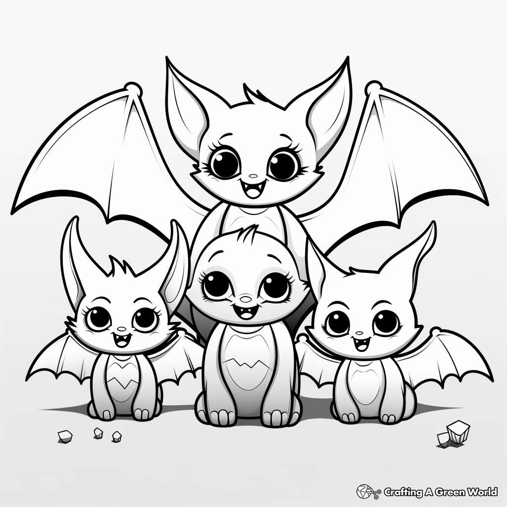 Bat Family Coloring Pages: Mama, Papa, and Baby Bats 3