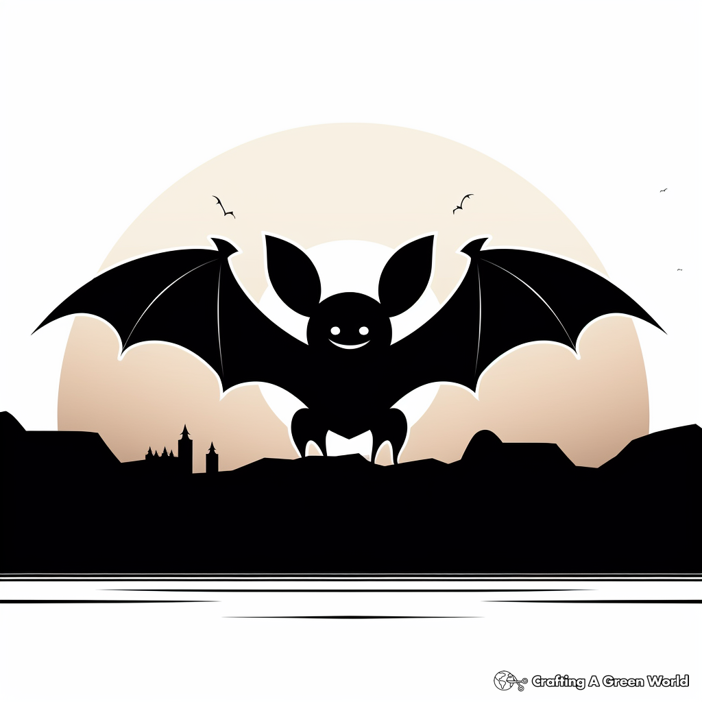 Bat Silhouette Against Sunset Coloring Pages 1