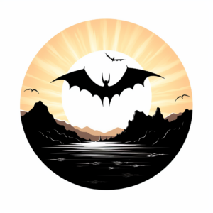 Bat Silhouette Against Sunset Coloring Pages 2