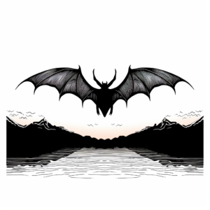 Bat Silhouette Against Sunset Coloring Pages 3