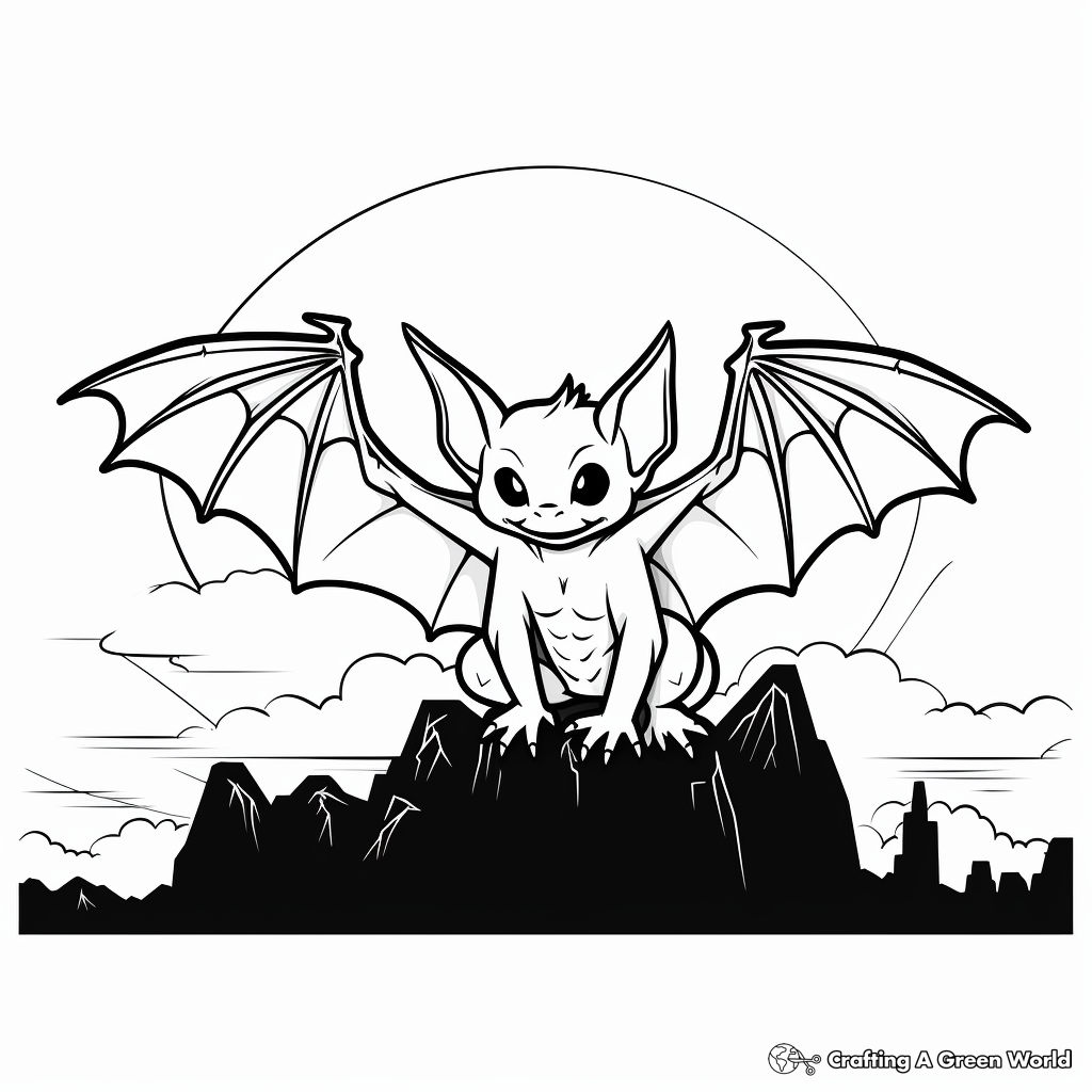 Bat Silhouette Against Sunset Coloring Pages 4