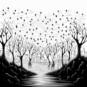 Bat Swarm Night Scene Coloring Pages 1