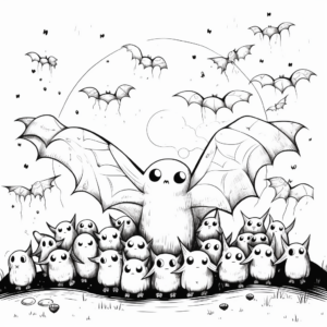 Bat Swarm Night Scene Coloring Pages 2