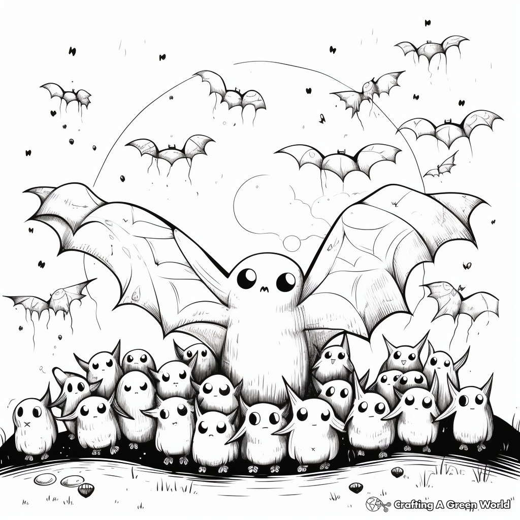 Bat Swarm Night Scene Coloring Pages 2
