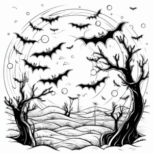 Bat Swarm Night Scene Coloring Pages 3