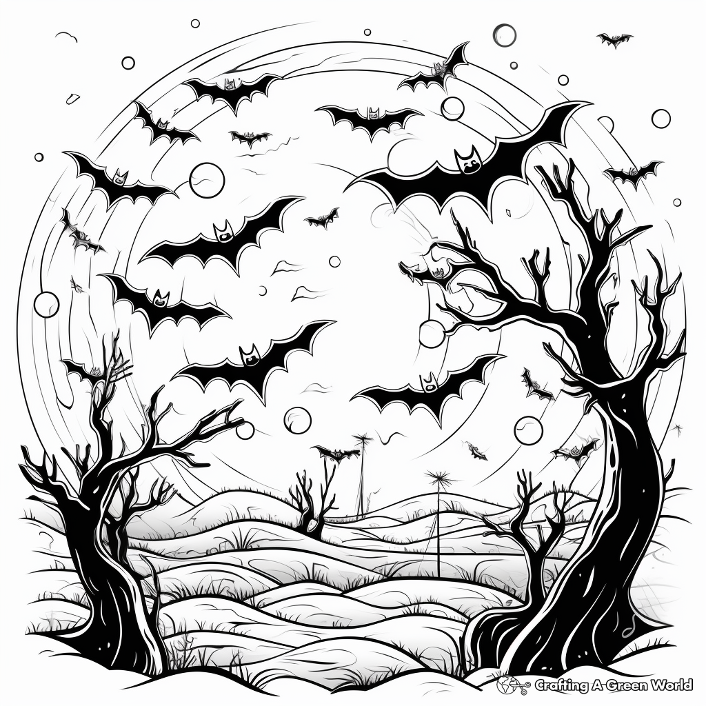 Bat Swarm Night Scene Coloring Pages 3