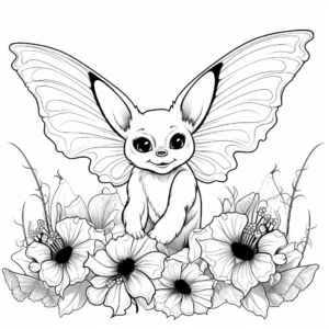 Bats and Flowers Adult Coloring Page 2