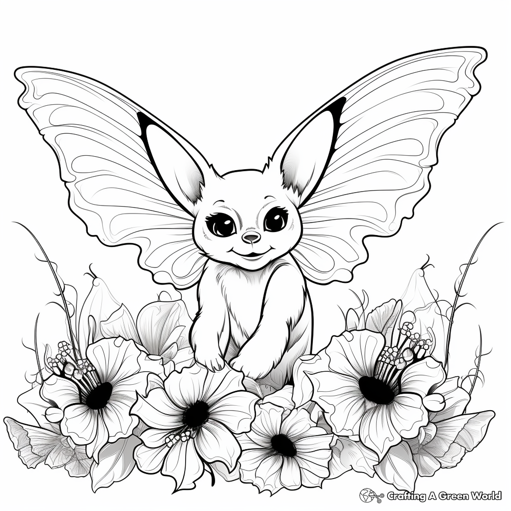 Bats and Flowers Adult Coloring Page 2