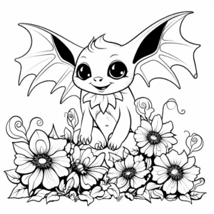 Bats and Flowers Adult Coloring Page 4