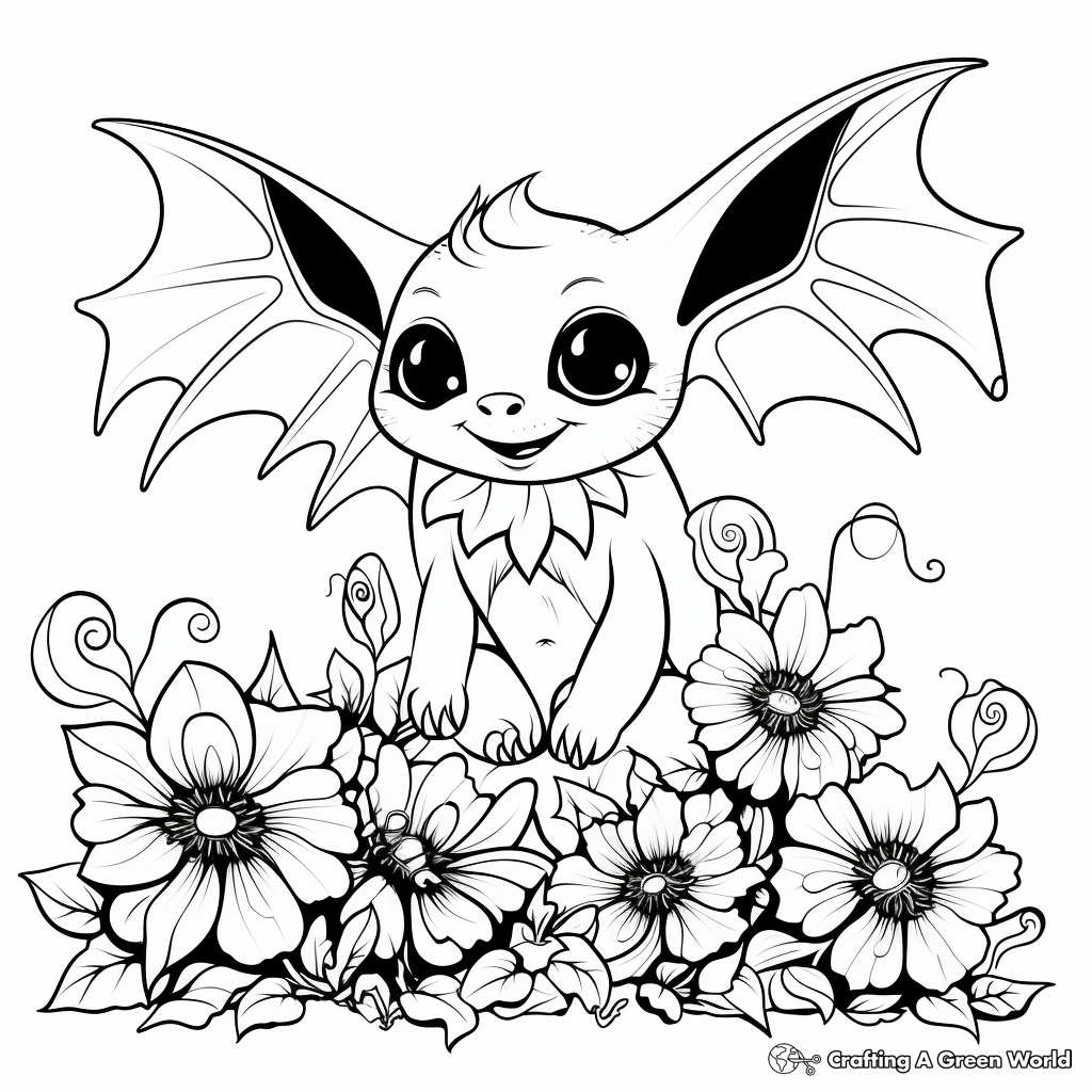 Bats and Flowers Adult Coloring Page 4