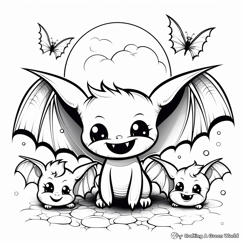 Bats and Full Moon Coloring Pages 2