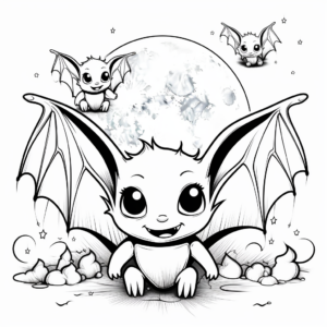 Bats and Full Moon Coloring Pages 3