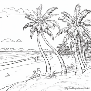 Beach Scenery: Palm Tree Beach Coloring Pages 1