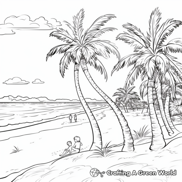 Beach Scenery: Palm Tree Beach Coloring Pages 1