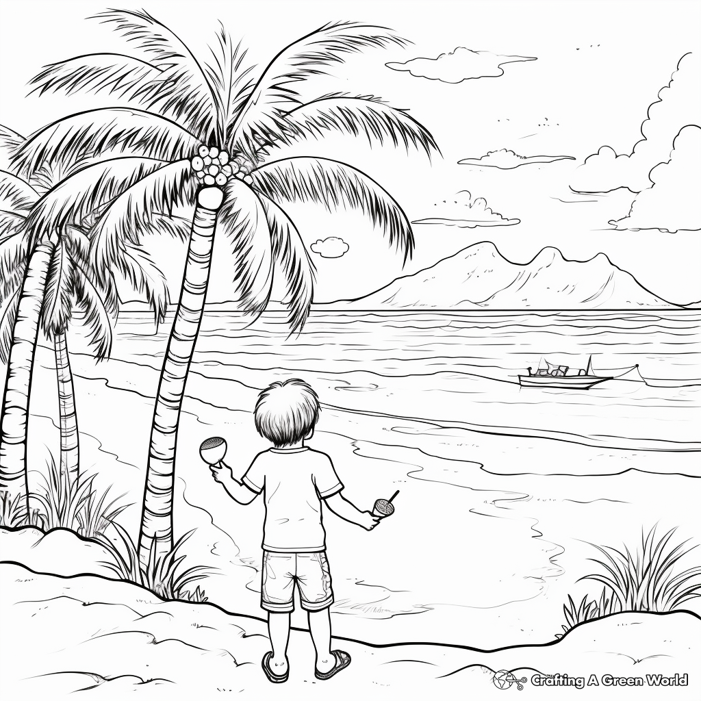 Beach Scenery: Palm Tree Beach Coloring Pages 4