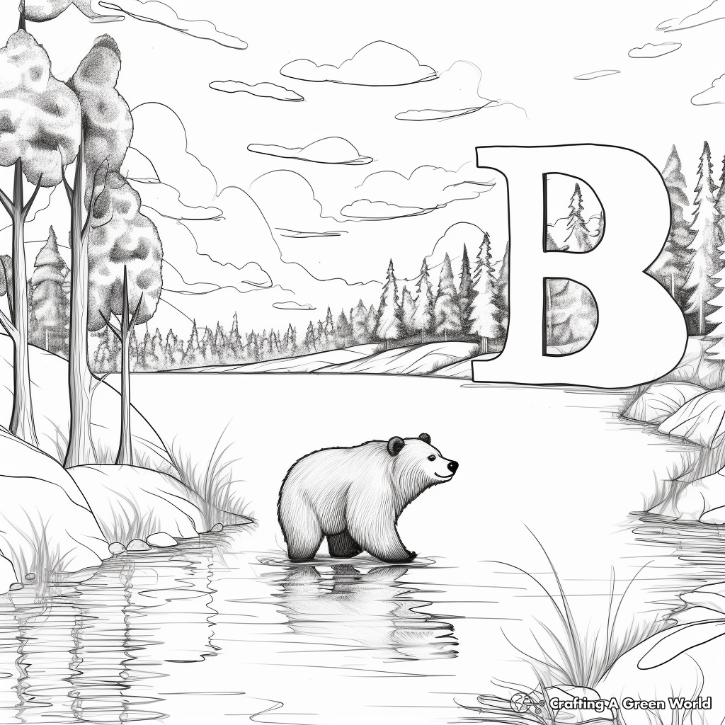 Bear at the Lake: Nature Scene Coloring Pages 1