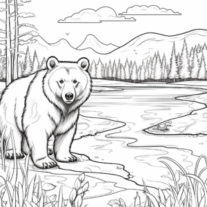 Bear at the Lake: Nature Scene Coloring Pages 2
