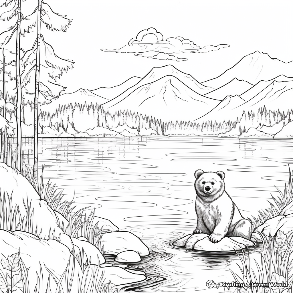 Bear at the Lake: Nature Scene Coloring Pages 3