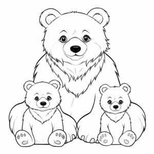 Bear Cub Family Coloring Pages: Male, Female and Cubs 1