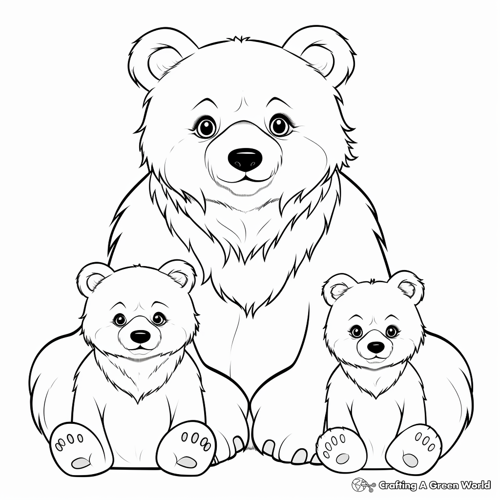Bear Cub Family Coloring Pages: Male, Female and Cubs 1